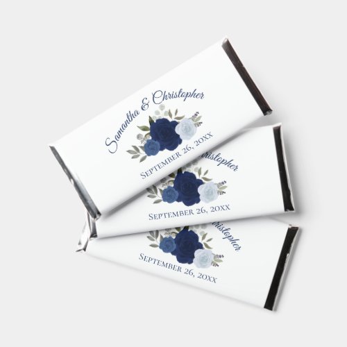 Navy Blue Watercolor Roses Wedding Thank You Hershey Bar Favors