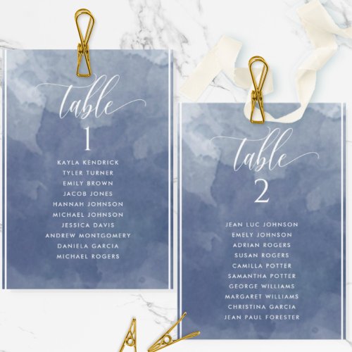 Navy Blue Watercolor Seating Plan Card Guest Name
