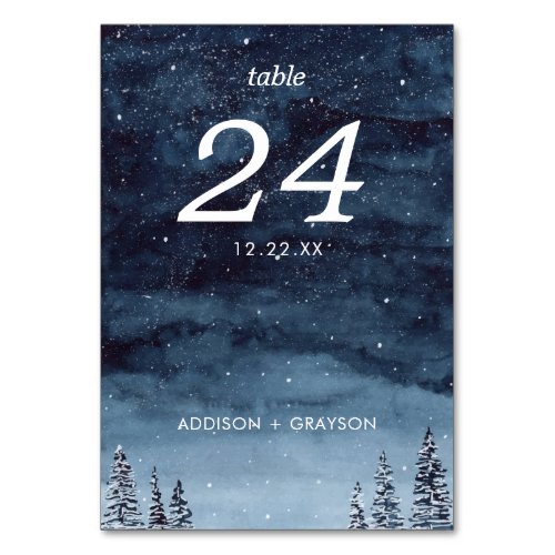 Navy Blue Watercolor Snow Wintery Table Number - Your guests will know exactly where to drop anchor with these table numbers.
