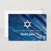 Navy Blue Watercolor Star of David Bar Mitzvah Thank You Card (Front/Back)