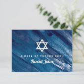 Navy Blue Watercolor Star of David Bar Mitzvah Thank You Card (Standing Front)