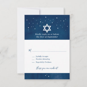 Navy Blue Watercolor Starry Night Bar Mitzvah RSVP Card