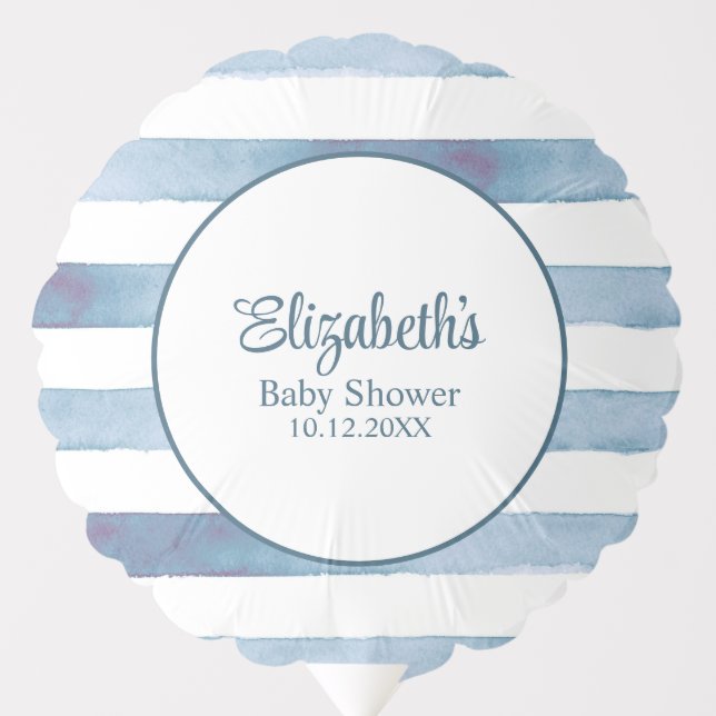 Navy Blue Watercolor Stripes Baby Shower  Balloon (Front)