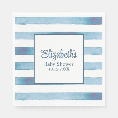 Navy Blue Watercolor Stripes Baby Shower  Napkins