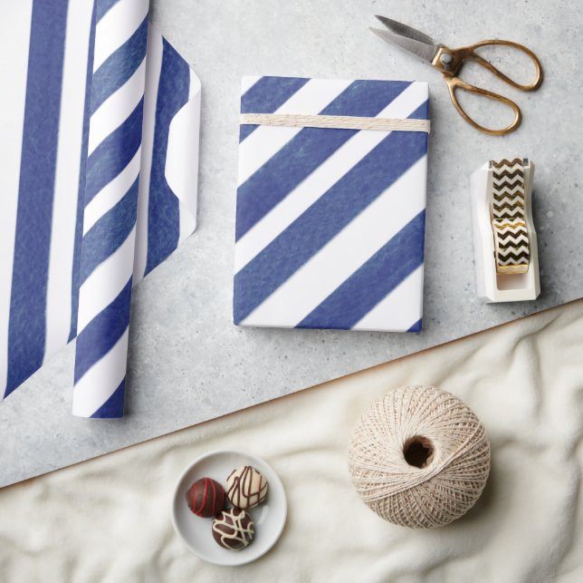Navy Blue Watercolor Stripes Wrapping Paper (Crafts)