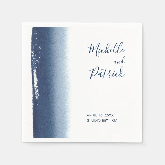 Navy Blue Watercolor Wedding Napkins (Front)