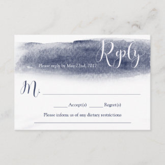 Navy Blue Watercolor Wedding Reply Card