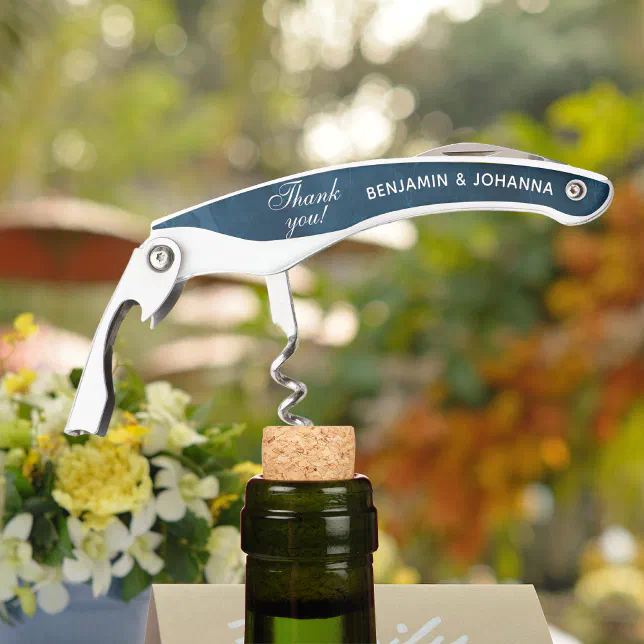 Navy Blue Watercolor Wedding Thank You Favors Waiter's Corkscrew