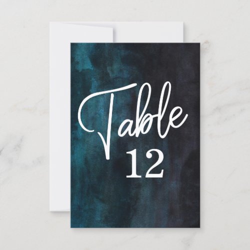 Navy Blue Watercolor  White Table Number Card