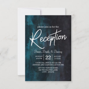 Navy Blue Watercolor & White Wedding Reception Invitation