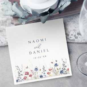 Navy Blue Watercolor Wildflower Rustic Wedding Napkins