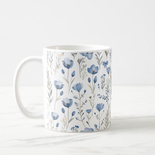 Navy Blue Watercolor Wildflowers Poppy Coffee Mug