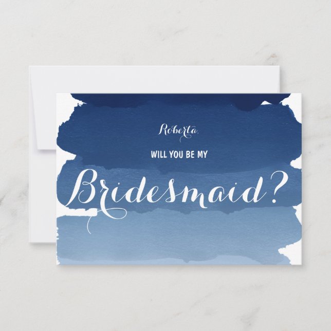 Navy blue watercolor Will you be my Bridesmaid Invitation (Front)