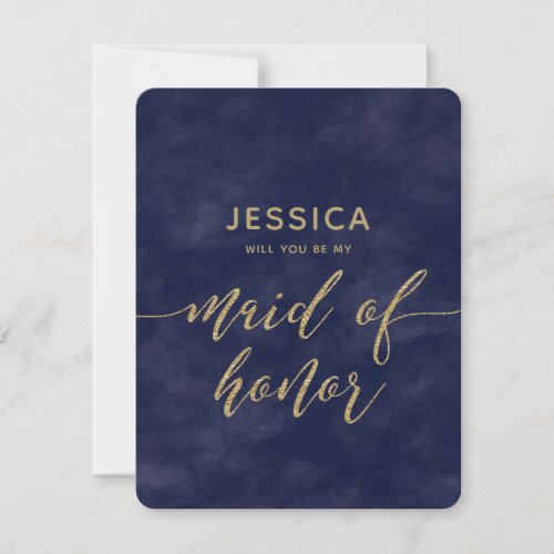 Navy Blue Watercolor Will You Be My Maid of Honor Invitation