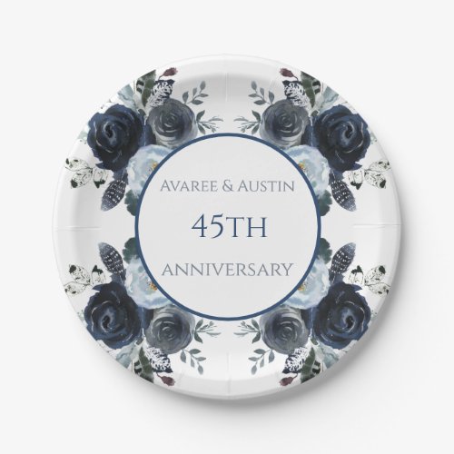 Navy Blue Watercolors 4565 thSapphire Anniversary Paper Plates