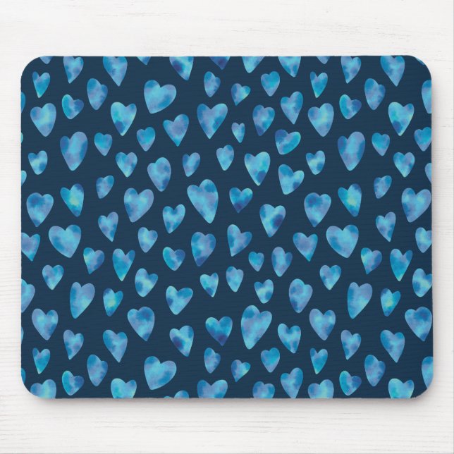 Navy Blue Watercolour Heart Mouse Mat (Front)