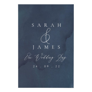 Navy Blue Watercolour Wedding Welcome Sign