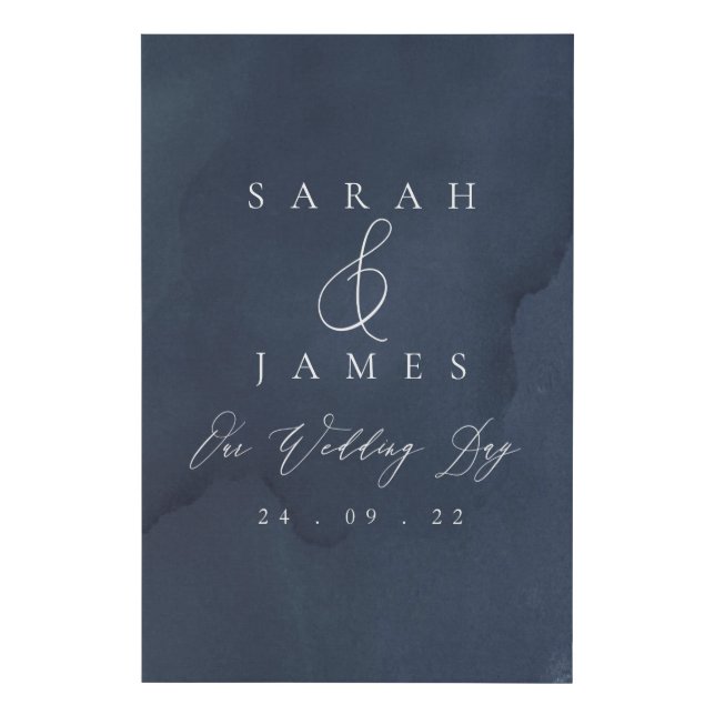 Navy Blue Watercolour Wedding Welcome Sign (Front)