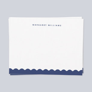 Navy Blue Wave Border Simple Minimalist Note Card