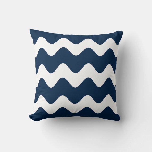 Navy Blue Wave Pattern Throw Pillow (Front)
