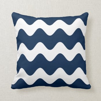Navy Blue Wave Pattern Throw Pillow by Richard__Stone at Zazzle