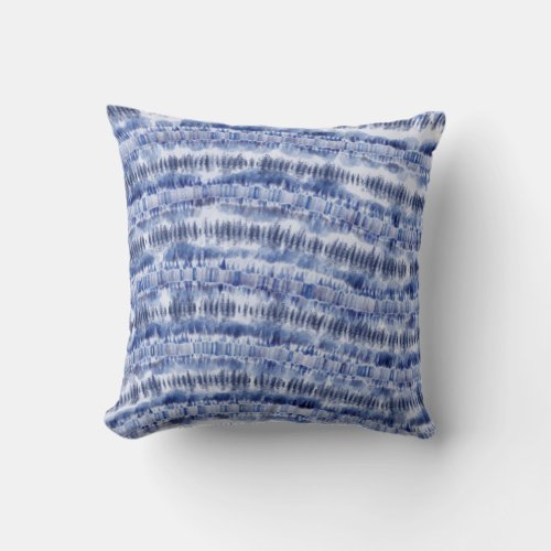 Navy Blue Wave Tie Dye  Throw Pillow