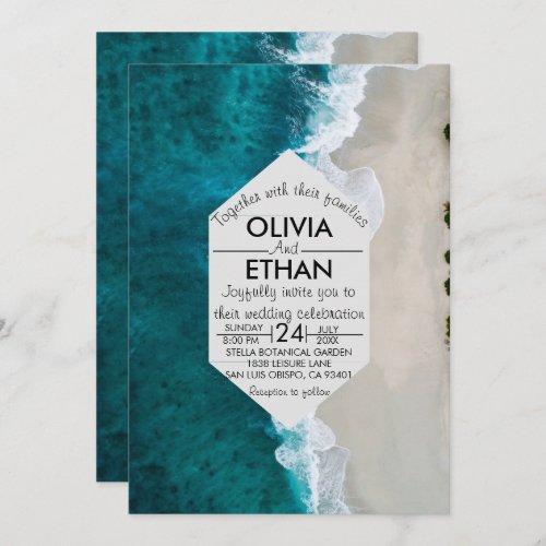 Navy blue waves coastal Wedding Invitation