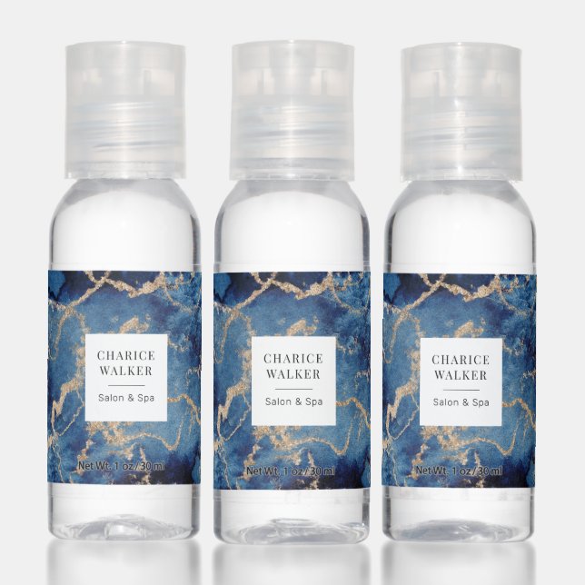 navy blue waves ocean gold salon spa monogram hand sanitizer (Set)