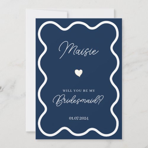 navy blue wavy will you be my bridesmaid proposal invitation