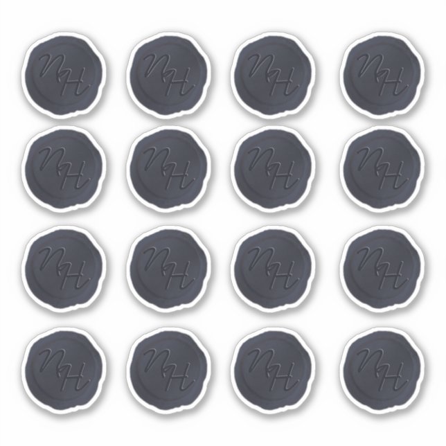 Navy Blue Wax Seal Initials Wedding Monogram Sticker (Front)