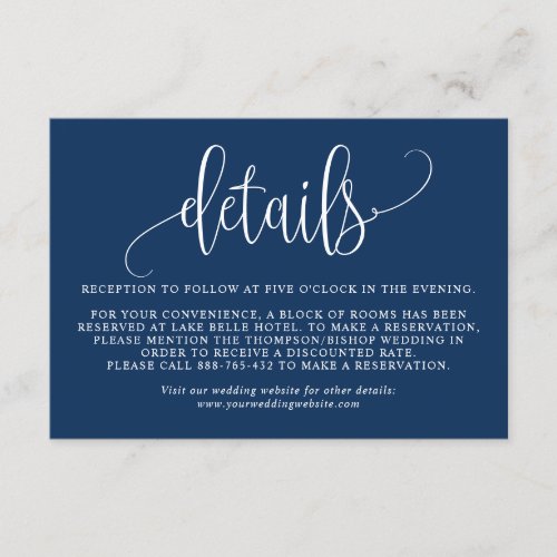 Navy Blue We Do Modern Calligraphy Wedding Details Enclosure Card