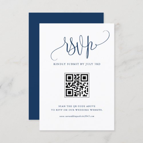 Navy Blue We Do Modern Calligraphy Wedding QR Code RSVP Card