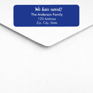 Navy blue We have moved new return address Label