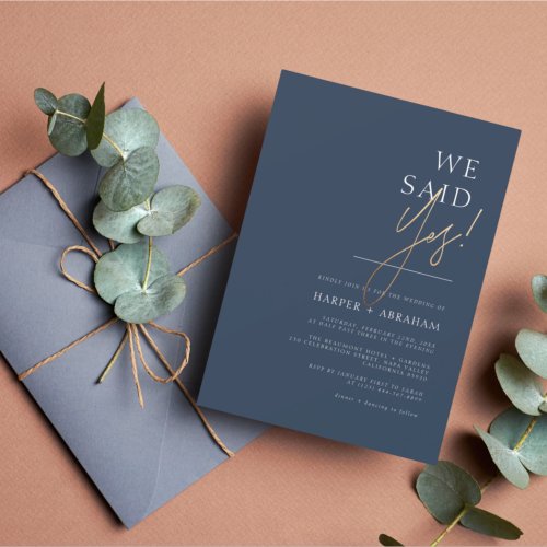 Navy Blue  We Said Yes Minimalist Modern Wedding Postcard