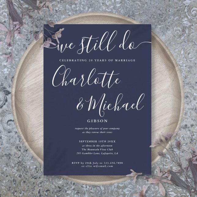 Navy Blue We Still Do Vow Renewal Anniversary Invitation (Navy Blue We Still Do Vow Renewal Anniversary Invitation)