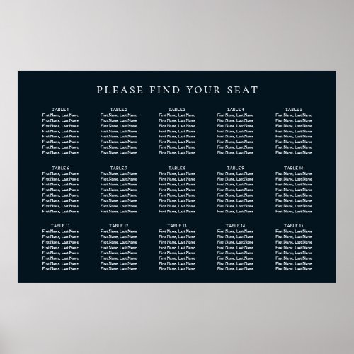 Navy Blue Wedding 15 Table Seating Chart