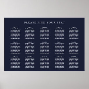 Navy Blue Wedding 15 Table Seating Chart