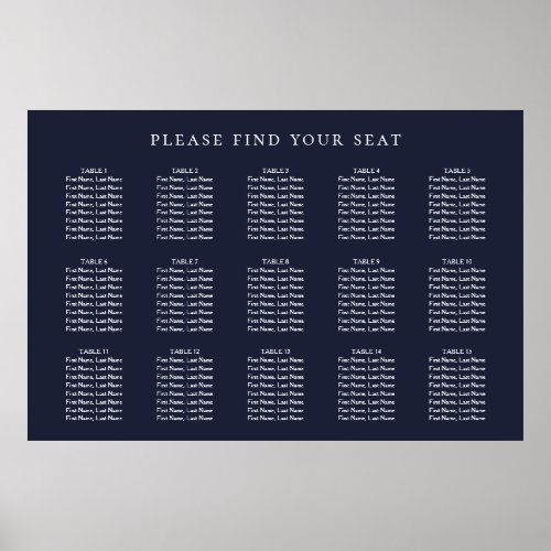 Navy Blue Wedding 15 Table Seating Chart