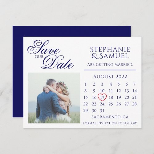 Navy Blue Wedding Calendar Photo Save the Date Mag Invitation