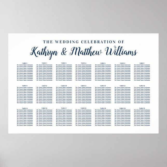 Navy Blue Wedding Celebration Seating Chart (Front)