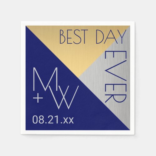 Navy Blue Wedding Chic Best Day Ever Decorative Napkins