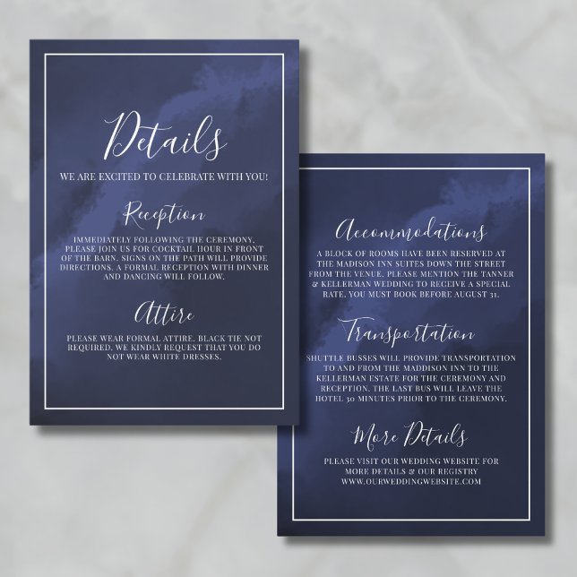 Navy Blue Wedding Details Enclosure Card (Elegant Navy Blue Wedding Details Enclosure Card)