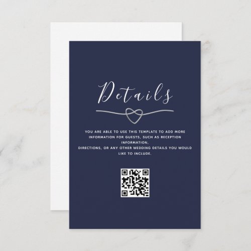 Navy Blue Wedding Details QR Code Enclosure Card