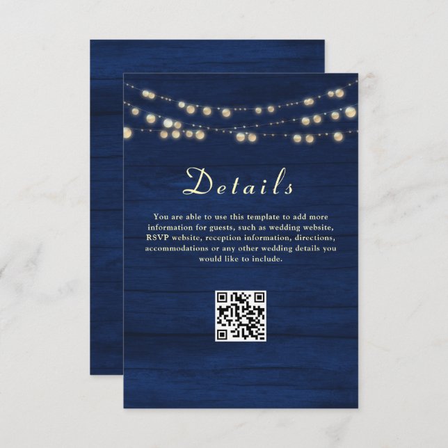 Navy Blue Wedding Details QR Code Enclosure Card (Front/Back)