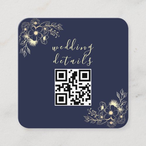 Navy Blue Wedding Details QR Code  Enclosure Card