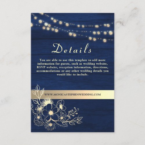 Navy Blue Wedding Details Website Enclosure Card