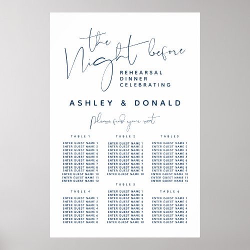 Navy Blue Wedding Dinner Guest Seating Charts
