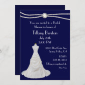 Navy Blue Wedding Dress Bridal Shower Invitation (Front/Back)