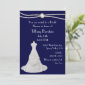 Navy Blue Wedding Dress Bridal Shower Invitation (Standing Front)