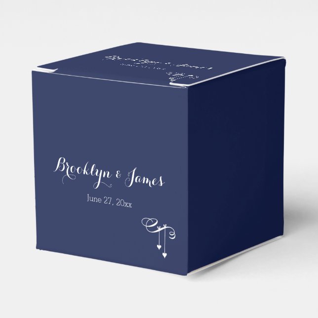 Navy Blue Wedding Favor Boxes With Hearts (Front Side)